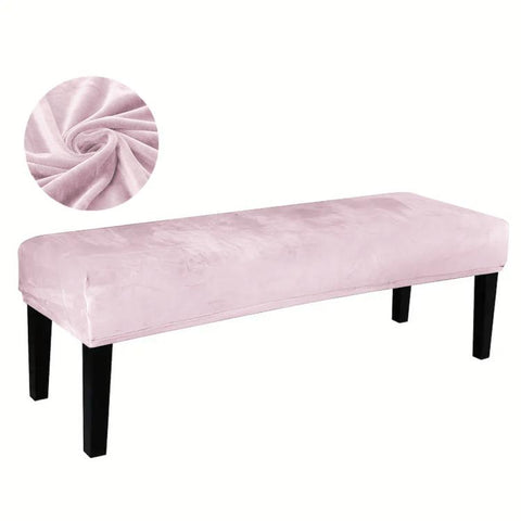 Velvet Stretch Bench Cover Elastic Rectangular Dining Bench Slipcover With Straps