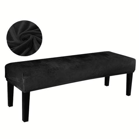 Velvet Stretch Bench Cover Elastic Rectangular Dining Bench Slipcover With Straps