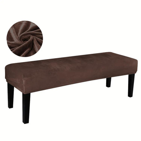 Velvet Stretch Bench Cover Elastic Rectangular Dining Bench Slipcover With Straps