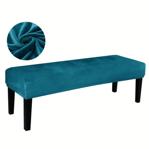 Velvet Stretch Bench Cover Elastic Rectangular Dining Bench Slipcover With Straps