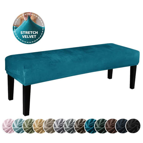Velvet Stretch Bench Cover Elastic Rectangular Dining Bench Slipcover With Straps