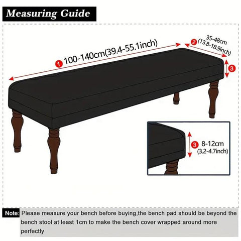 Velvet Stretch Bench Cover Elastic Rectangular Dining Bench Slipcover With Straps