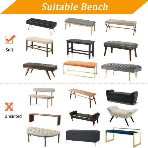 Velvet Stretch Bench Cover Elastic Rectangular Dining Bench Slipcover With Straps