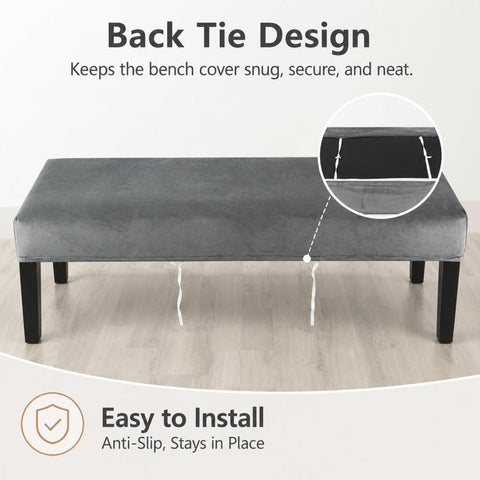 Velvet Stretch Bench Cover Elastic Rectangular Dining Bench Slipcover With Straps