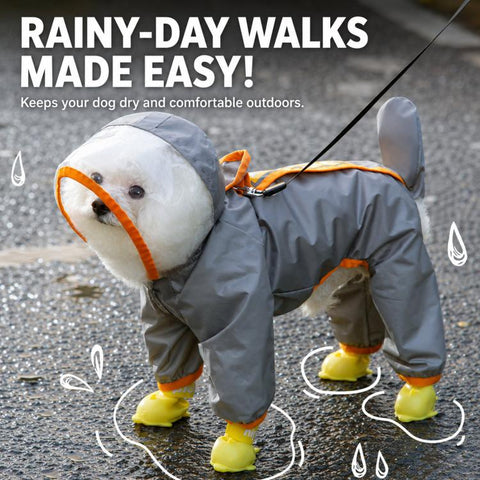 Hipipet Color Block Raincoat For Medium & Small Dogs With Traction Design Frosted Edged Transparent Pet Rain Jacket With Tail Cover, XS, S, M, L, XL, XXL