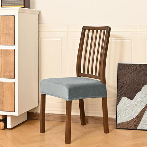 Velvet Stretch Chair Seat Covers Removable Dining Chair Cushion Slipcovers With Buckle Straps, M