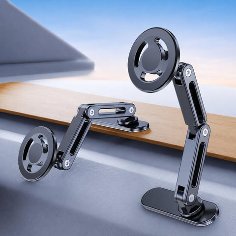 Car Phone Mount with Elongated Base Double-Jointed Holder for Curved Dashboard, Ring Magnetic Head, Solid Magnetic Head, Base with 17mm Ball No Magnetic Head