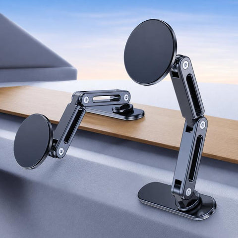 Car Phone Mount with Elongated Base Double-Jointed Holder for Curved Dashboard, Ring Magnetic Head, Solid Magnetic Head, Base with 17mm Ball No Magnetic Head