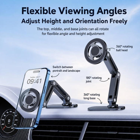 Car Phone Mount with Elongated Base Double-Jointed Holder for Curved Dashboard, Ring Magnetic Head, Solid Magnetic Head, Base with 17mm Ball No Magnetic Head