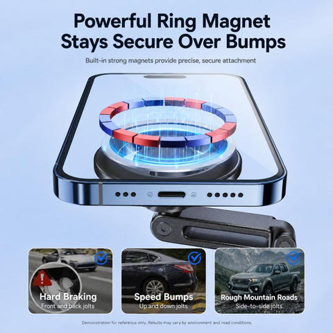 Car Phone Mount with Elongated Base Double-Jointed Holder for Curved Dashboard, Ring Magnetic Head, Solid Magnetic Head, Base with 17mm Ball No Magnetic Head