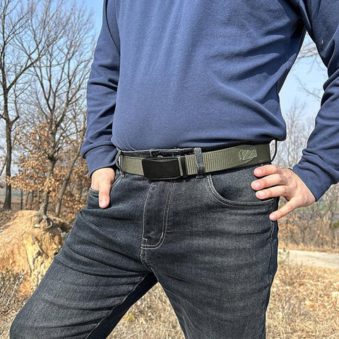 Mens Elastic Nylon Belt Stretch Work Belts With Toothless Automatic Alloy Buckle, 105cm, 115cm, 125cm