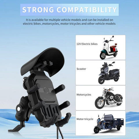 Motorcycle Wireless Charging Phone Holder With A+C Port Fast Charging Anti-theft Features, Mirror Base