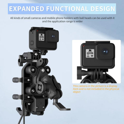 Motorcycle Wireless Charging Phone Holder With A+C Port Fast Charging Anti-theft Features, Mirror Base