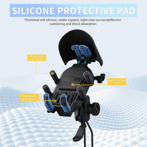 Motorcycle Wireless Charging Phone Holder With A+C Port Fast Charging Anti-theft Features, Mirror Base