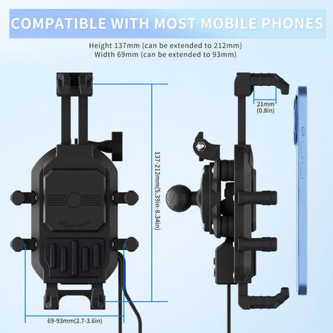 Motorcycle Shock-Absorbing Wireless Fast Charging Camera Phone Navigation Holder, Handlebar