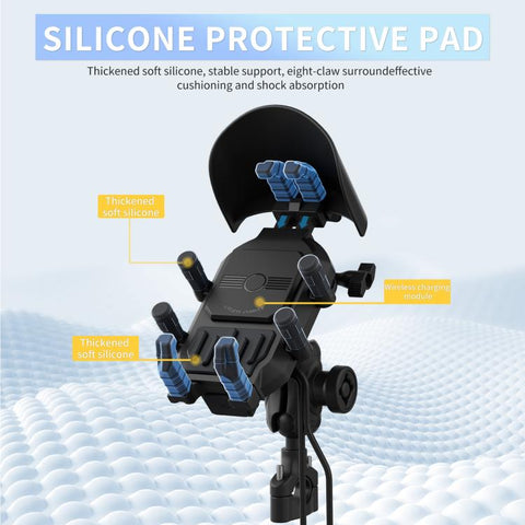 Motorcycle Shock-Absorbing Wireless Fast Charging Camera Phone Navigation Holder, Handlebar