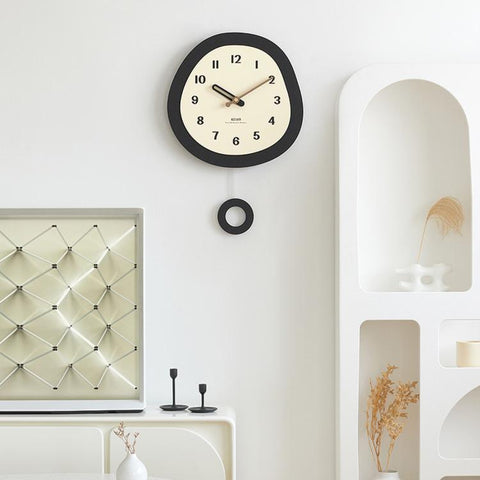 wozoom Modern Oval Wall Clock Silent Non Ticking Walnut Wood Pendulum Decorative Timepiece, Minimalist Medium, Minimalist Large, Swinging Medium, Swinging Large