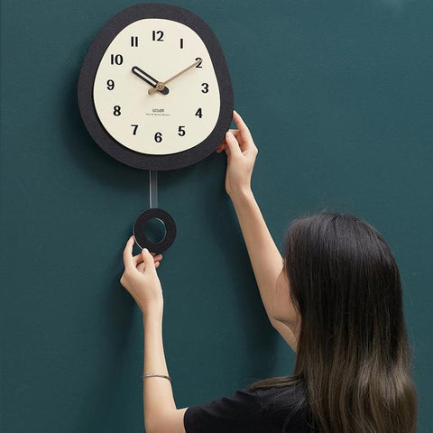 wozoom Modern Oval Wall Clock Silent Non Ticking Walnut Wood Pendulum Decorative Timepiece, Minimalist Medium, Minimalist Large, Swinging Medium, Swinging Large