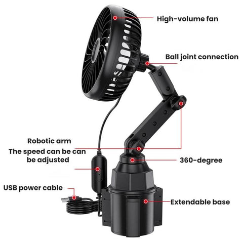 SHUNWEI 12V/24V Car Cup Holder Fan With USB Single Head, SD-2701