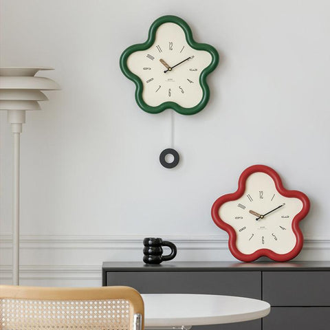 wozoom Flower Shaped Wall Clock Silent Creamy Style Decorative Clock, Minimalist Beige, Minimalist Red, Swing Red With Second Hand, Swing Beige, Swing Red, Swing Green