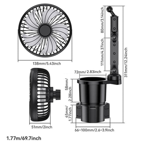 SHUNWEI 2 In 1 Car Cup Holder Multifunctional Adjustable Fan, SD-2704