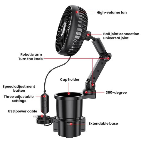 SHUNWEI 2 In 1 Car Cup Holder Multifunctional Adjustable Fan, SD-2704