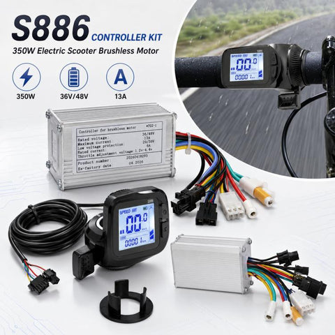 S886 350W Electric Scooter Brushless Motor Controller and LCD Display Throttle Kit 36V/48V 13A
