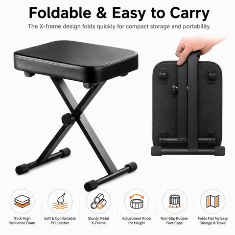Foldable Portable Height-Adjustable Single X-Shaped Piano Stool