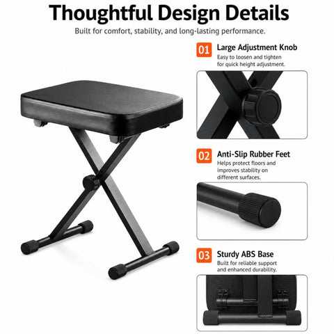 Foldable Portable Height-Adjustable Single X-Shaped Piano Stool
