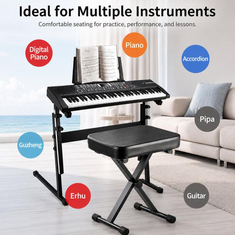 Foldable Portable Height-Adjustable Single X-Shaped Piano Stool