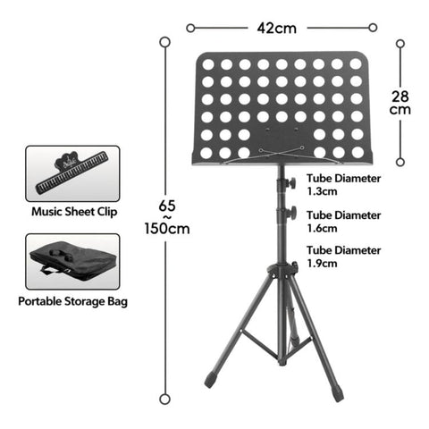 Portable Foldable Universal Music Stand Height Adjustable Sheet Music Rack For Rehearsal & Performance, Stand + Folder + Storage Bag