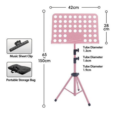 Portable Foldable Universal Music Stand Height Adjustable Sheet Music Rack For Rehearsal & Performance, Stand + Folder + Storage Bag
