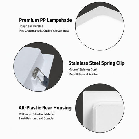 6500K Recessed LED Panel Downlight Flat Can Light Full Plastic Insulated Ceiling Lamp, 12W Round, 18W Round, 30W Round, 12W Square, 18W Square, 30W Square