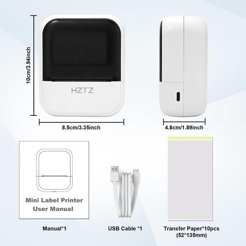 HZTZ C50 Portable Label Printer & Mini Tattoo Stencil Machine 2 Inch Inkless Thermal Label Maker