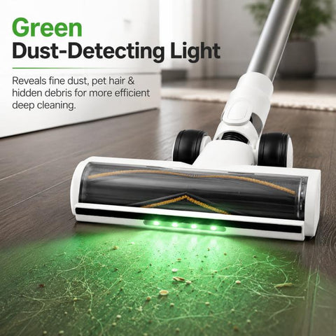 Motorized Floor Brush Head For Dreame R10 / R20 / R30 / T10 / T20 Vacuums With Green Dust-Detecting Light, White