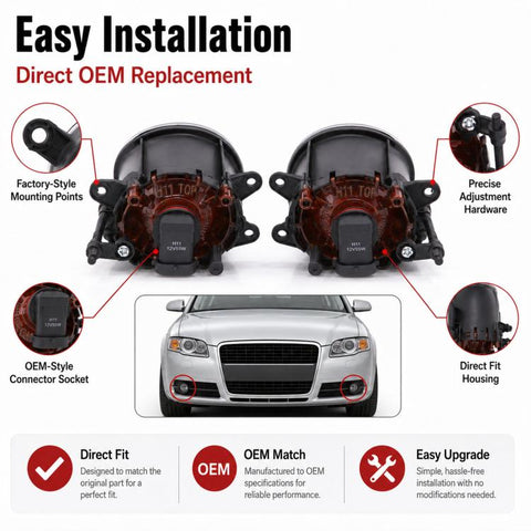 For 2000-2005 Audi A4 / RS4 Fog Lights 8E0941700 / 8E0941699, Left, Right