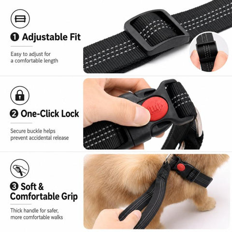 Dog Collar With Integrated Control Handle Heavy Duty Nylon Leash With Safety Lock Buckle For Medium Large Dogs