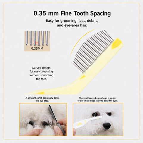 Mini Pet Facial and Eye Comb 0.35mm Fine Tooth Flea Comb with Curved Safety Metal Pins