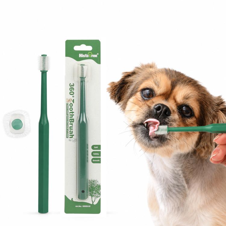 HistoTree 360 Degree Pet Toothbrush for Cats and Small Dogs Soft TPE Micro Brush Head, Rectangular Green, Rectangular White, Round Green, Round White, Round Light Blue