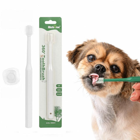 HistoTree 360 Degree Pet Toothbrush for Cats and Small Dogs Soft TPE Micro Brush Head, Rectangular Green, Rectangular White, Round Green, Round White, Round Light Blue
