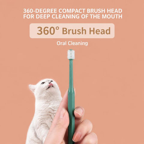 HistoTree 360 Degree Pet Toothbrush for Cats and Small Dogs Soft TPE Micro Brush Head, Rectangular Green, Rectangular White, Round Green, Round White, Round Light Blue