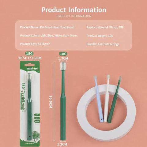 HistoTree 360 Degree Pet Toothbrush for Cats and Small Dogs Soft TPE Micro Brush Head, Rectangular Green, Rectangular White, Round Green, Round White, Round Light Blue