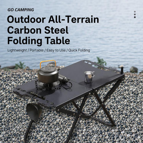 Folding Camping Table Carbon Steel Portable Outdoor Picnic Desk, With Light Stand, Single Table