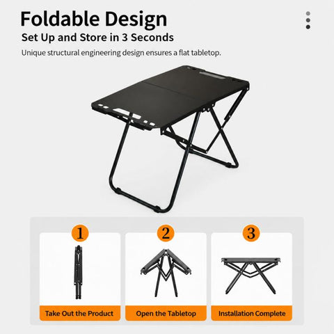 Folding Camping Table Carbon Steel Portable Outdoor Picnic Desk, With Light Stand, Single Table