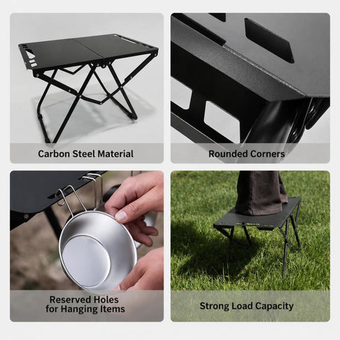 Folding Camping Table Carbon Steel Portable Outdoor Picnic Desk, With Light Stand, Single Table