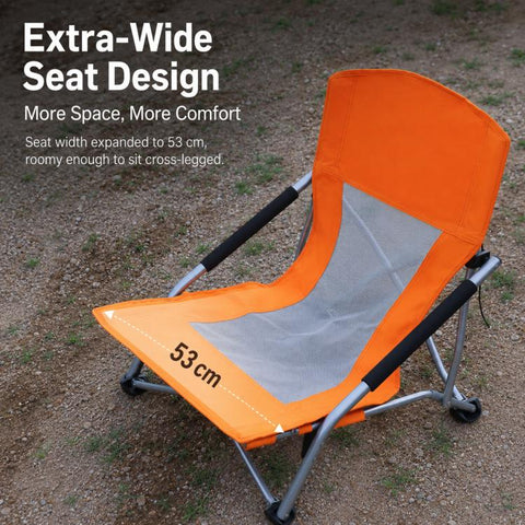Folding Beach Chair Picnic Camping Lawn Lounge Seat With Breathable Mesh Back and Cup Holder