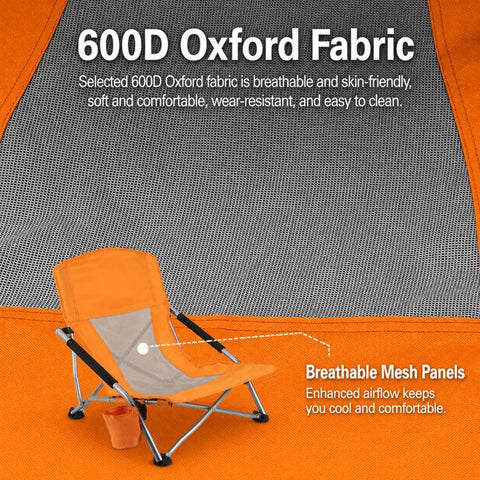 Folding Beach Chair Picnic Camping Lawn Lounge Seat With Breathable Mesh Back and Cup Holder