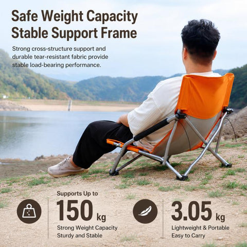 Folding Beach Chair Picnic Camping Lawn Lounge Seat With Breathable Mesh Back and Cup Holder