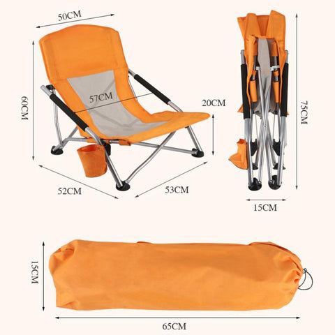 Folding Beach Chair Picnic Camping Lawn Lounge Seat With Breathable Mesh Back and Cup Holder