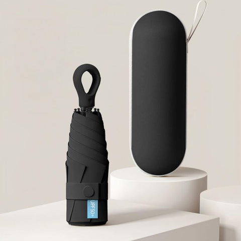 Portable 5-Fold Dual-Purpose Capsule Umbrella With Box Black Coating UV Protection Sun Umbrella